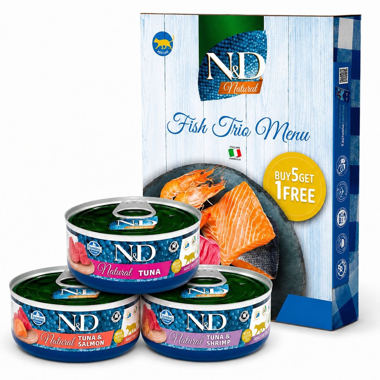 Farmina N&D Fish Trio konservi kaķiem ar tunci, lasi un garnelēm 70 g N6