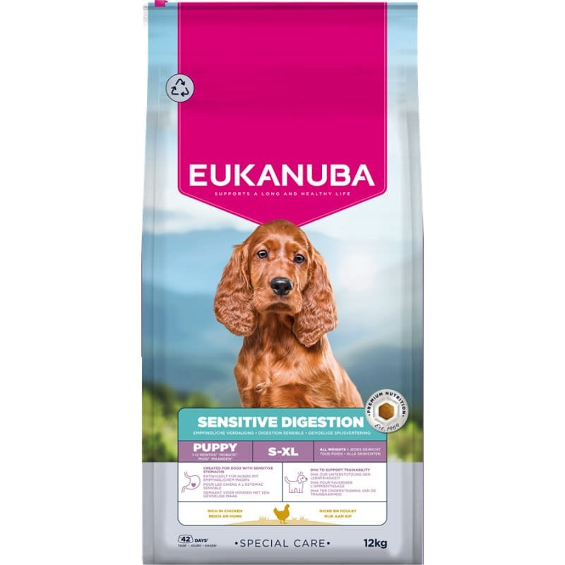 Eukanuba Puppy Sensitive Digestion suņu barība kucēniem gremošanai 12 kg
