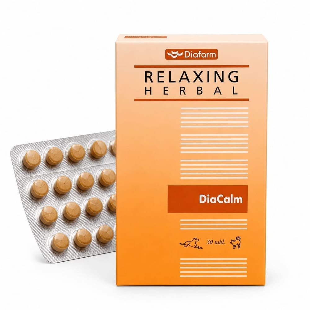 Diafarm DiaCalm Relaxing nomierinošas tabletes pret stresu suņiem un kaķiem N30