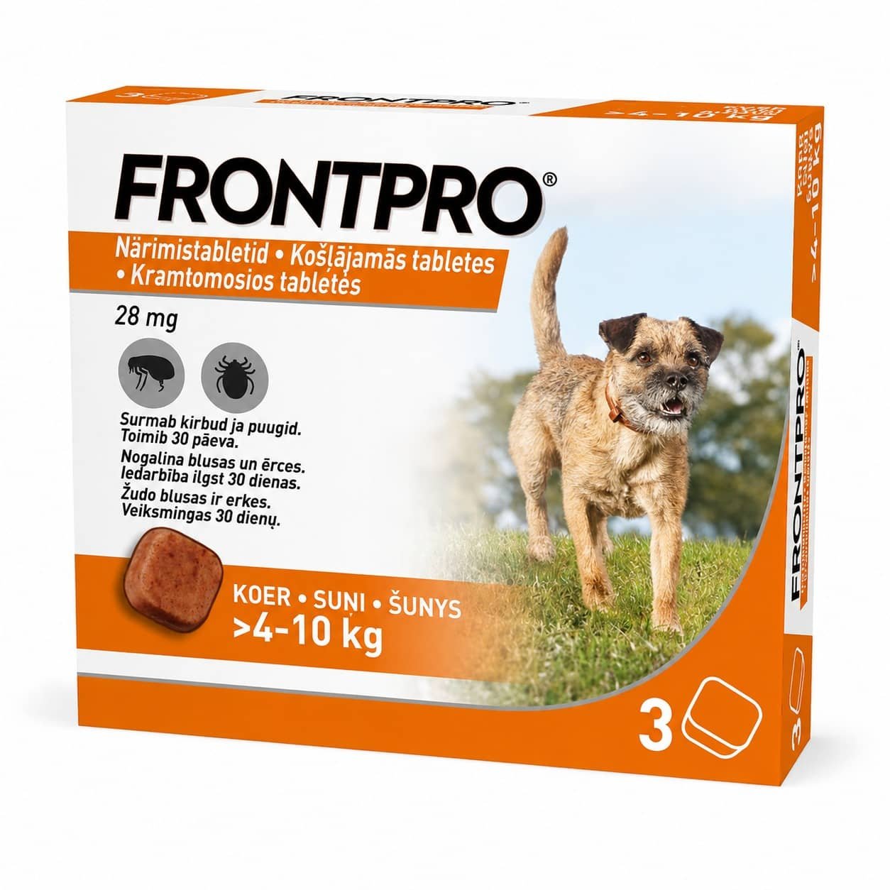 Frontpro pretblusu un pretērču košļājamās tabletes suņiem 4–10 kg 28 mg N3
