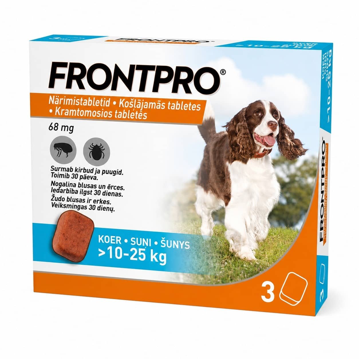 Frontpro pretblusu un pretērču košļājamās tabletes suņiem 10–25 kg 68 mg N3