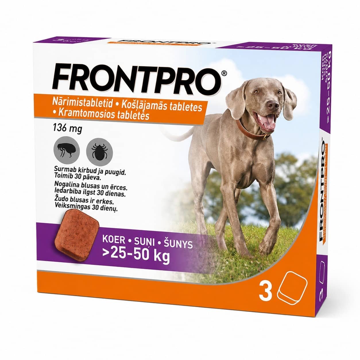 Frontpro pretblusu un pretērču košļājamās tabletes suņiem 25–50 kg 136 mg N3
