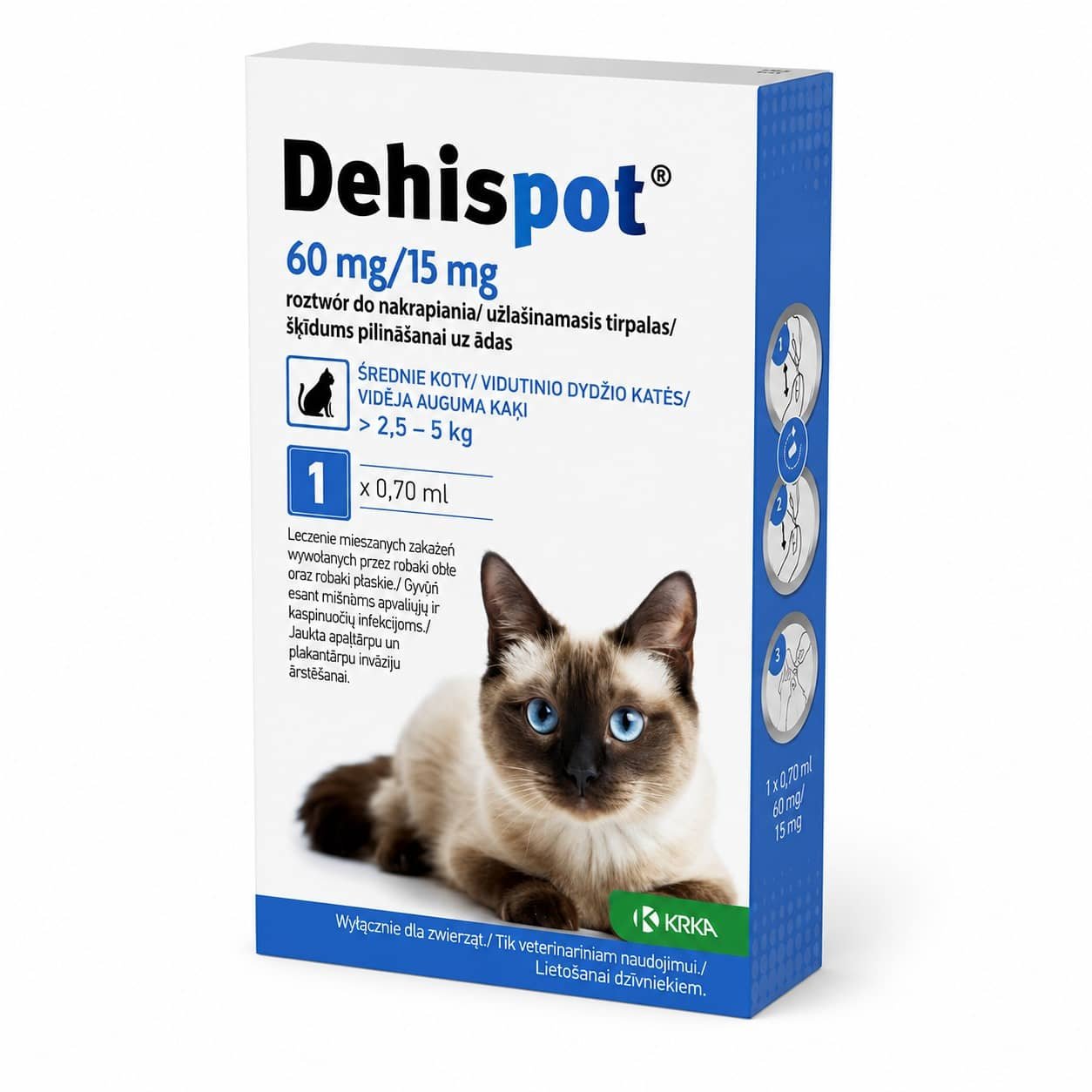 Dehispot Spot-on attārpošanas pilieni kaķiem 2.5–5 kg 60/15 mg 0.7 ml N1