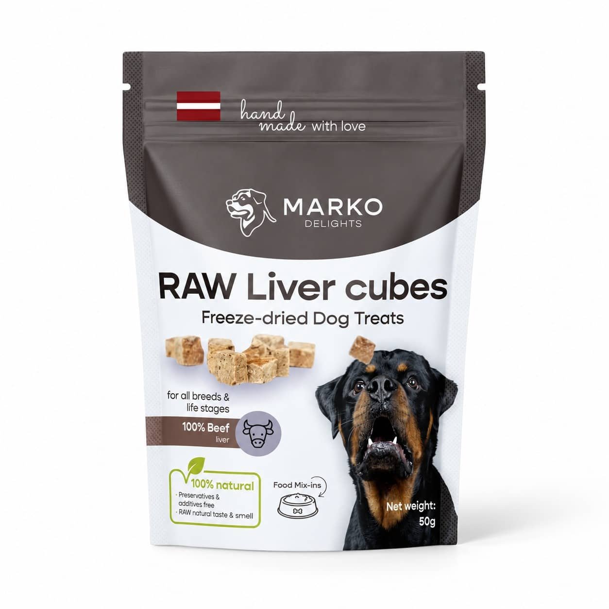 Marko Delights Raw Liver Cubes liofilizēti gardumi suņiem no liellopa aknām 50 g