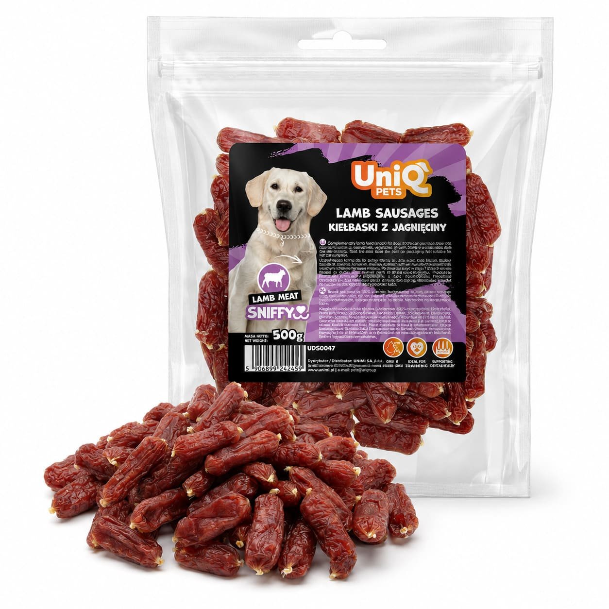 UniQ Pets Lamb Sausages jēra gaļas desiņas suņiem 500 g