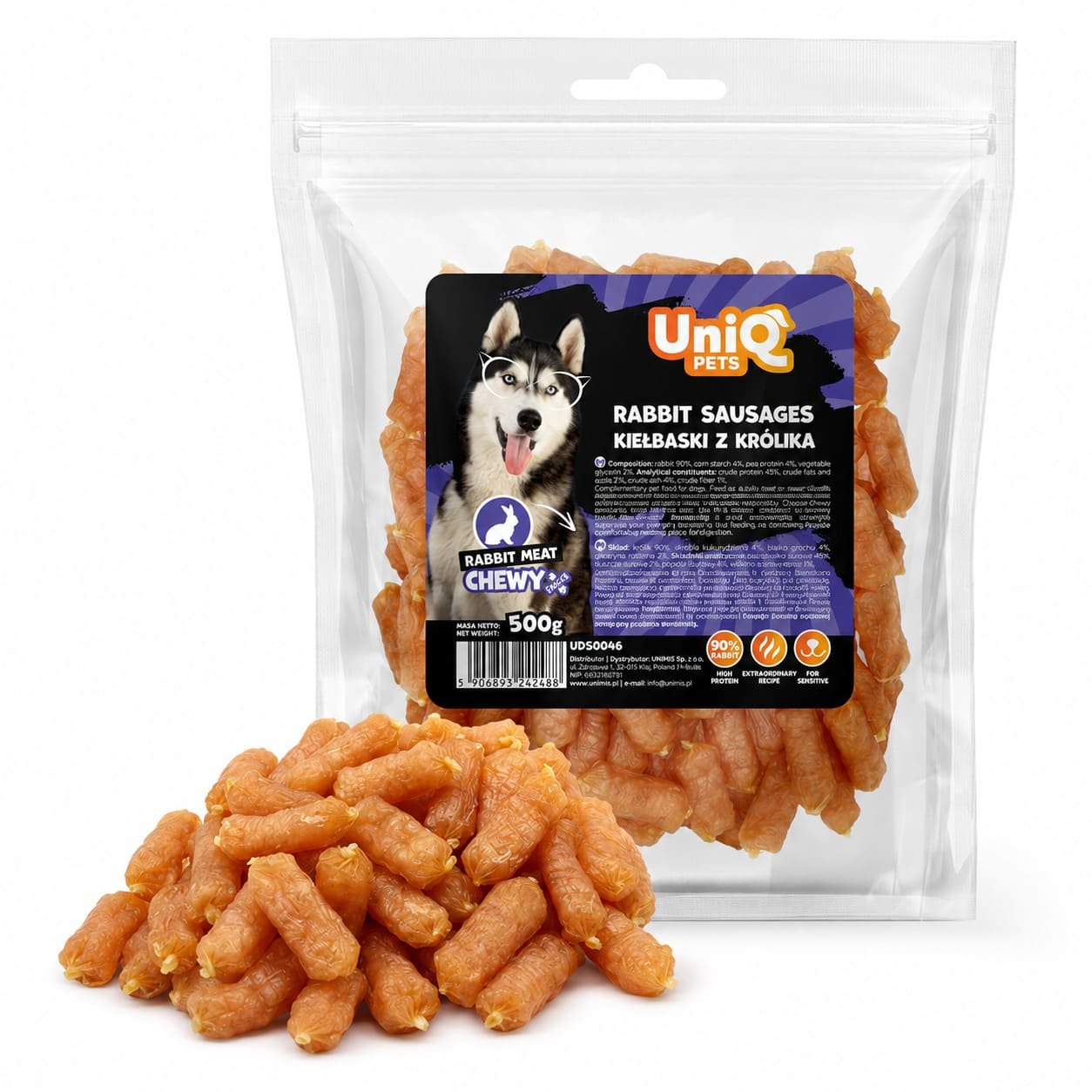 UniQ Pets Rabbit Sausages gaļas gardums suņiem ar trusi 500 g