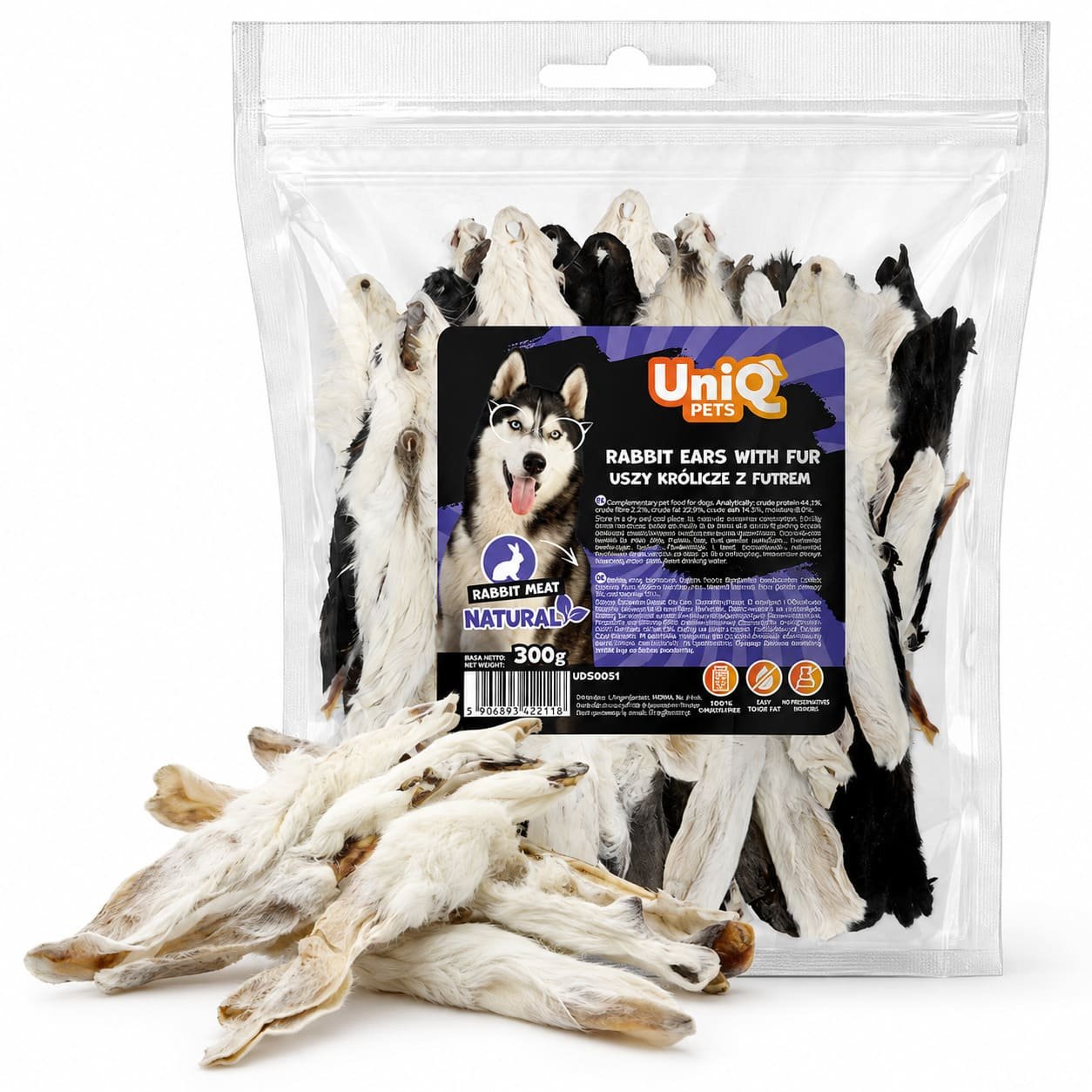 UniQ Pets Rabbit Ears with Fur kaltētas truša ausis ar spalvu suņiem 300 g
