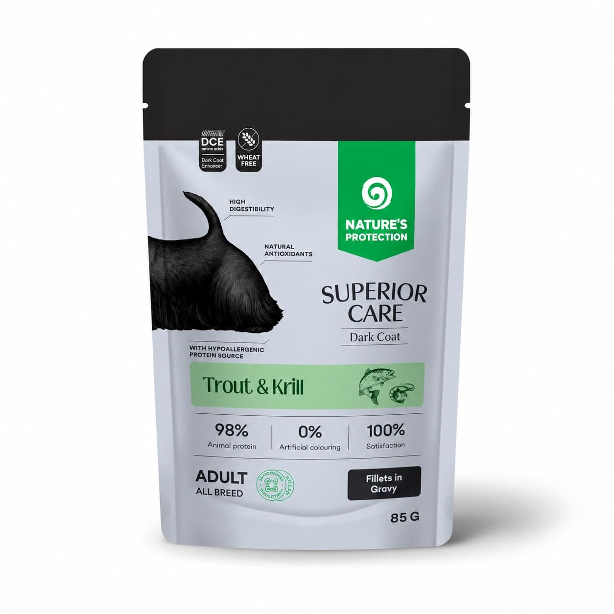 Nature's Protection Superior Care Dark konservi tumšiem suņiem ar foreli un krilu 85 g