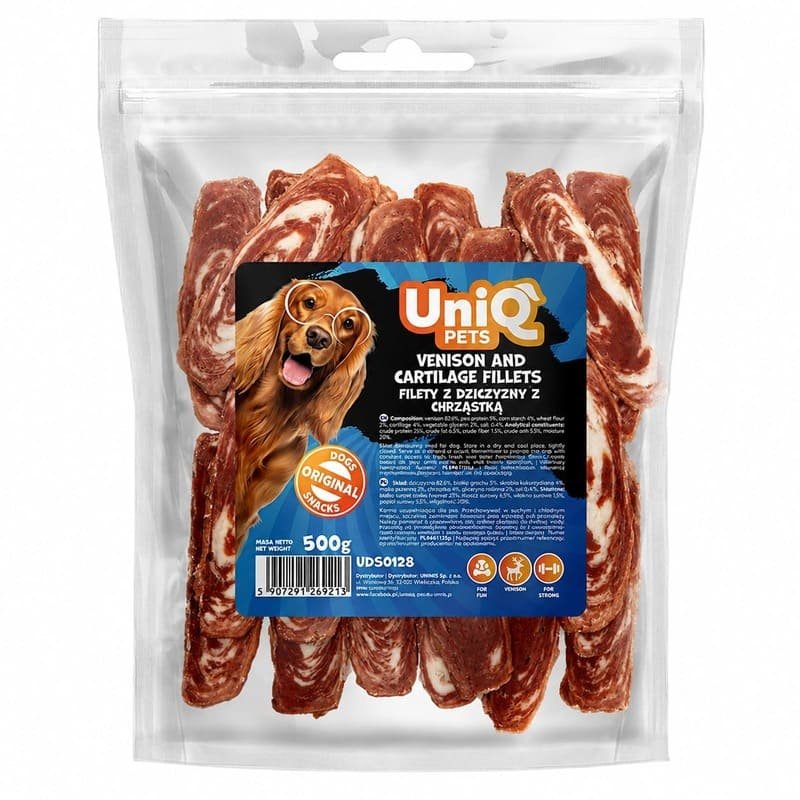 UniQ Pets Venison Cartilage Fillets gardums suņiem ar brieža gaļu un skrimšļiem 500 g