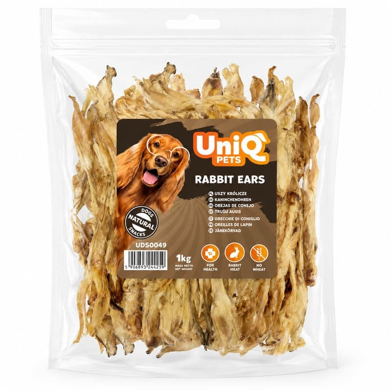 UniQ Pets Rabbit Ears kaltētas truša ausis suņiem 1 kg