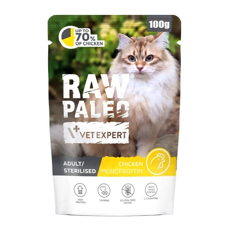 Raw Paleo Sterilised Chicken konservi sterilizētiem kaķiem ar vistu 100 g