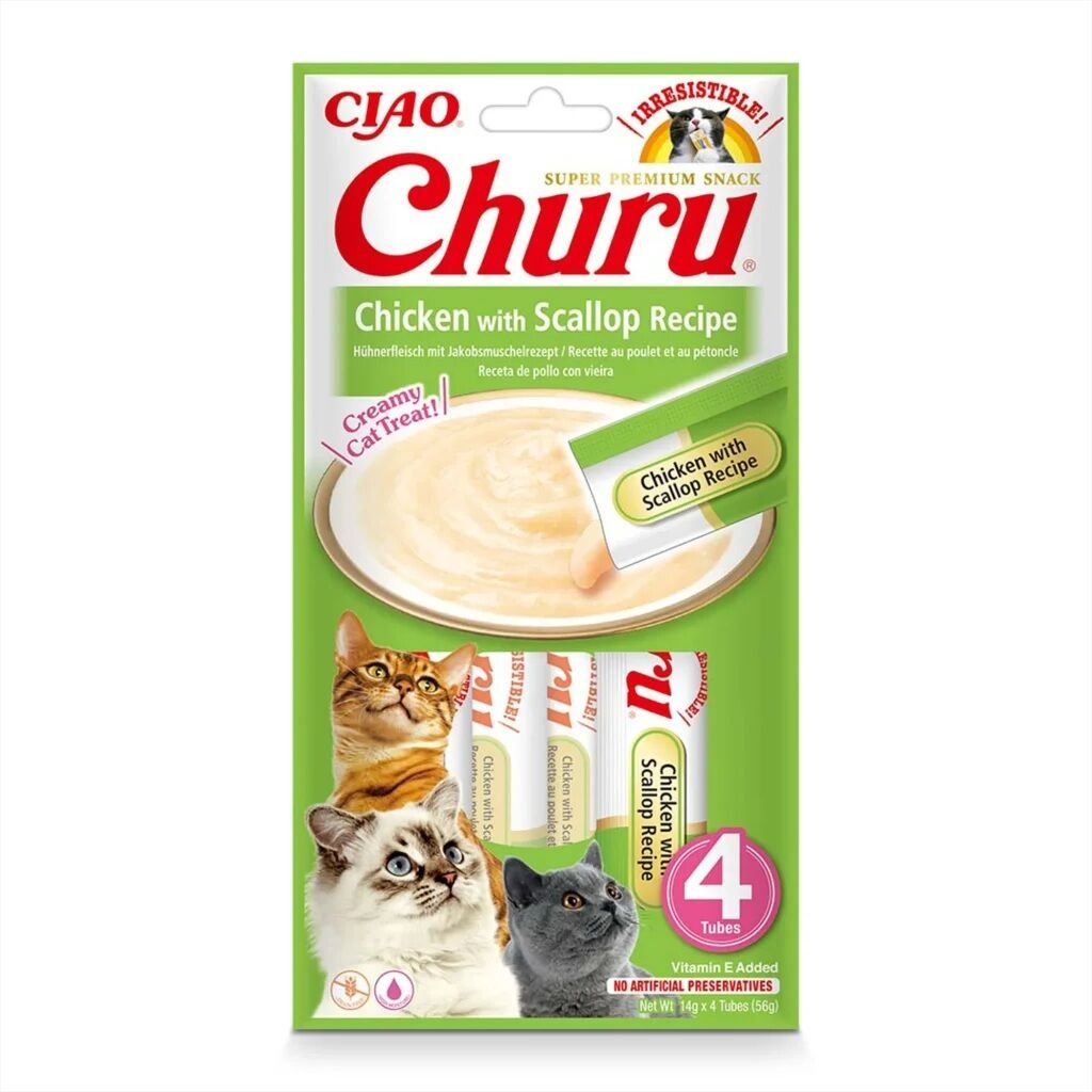 Churu Creamy Chicken & Scallop krēms kaķiem ar vistu un ķemmītēm 14 g N4