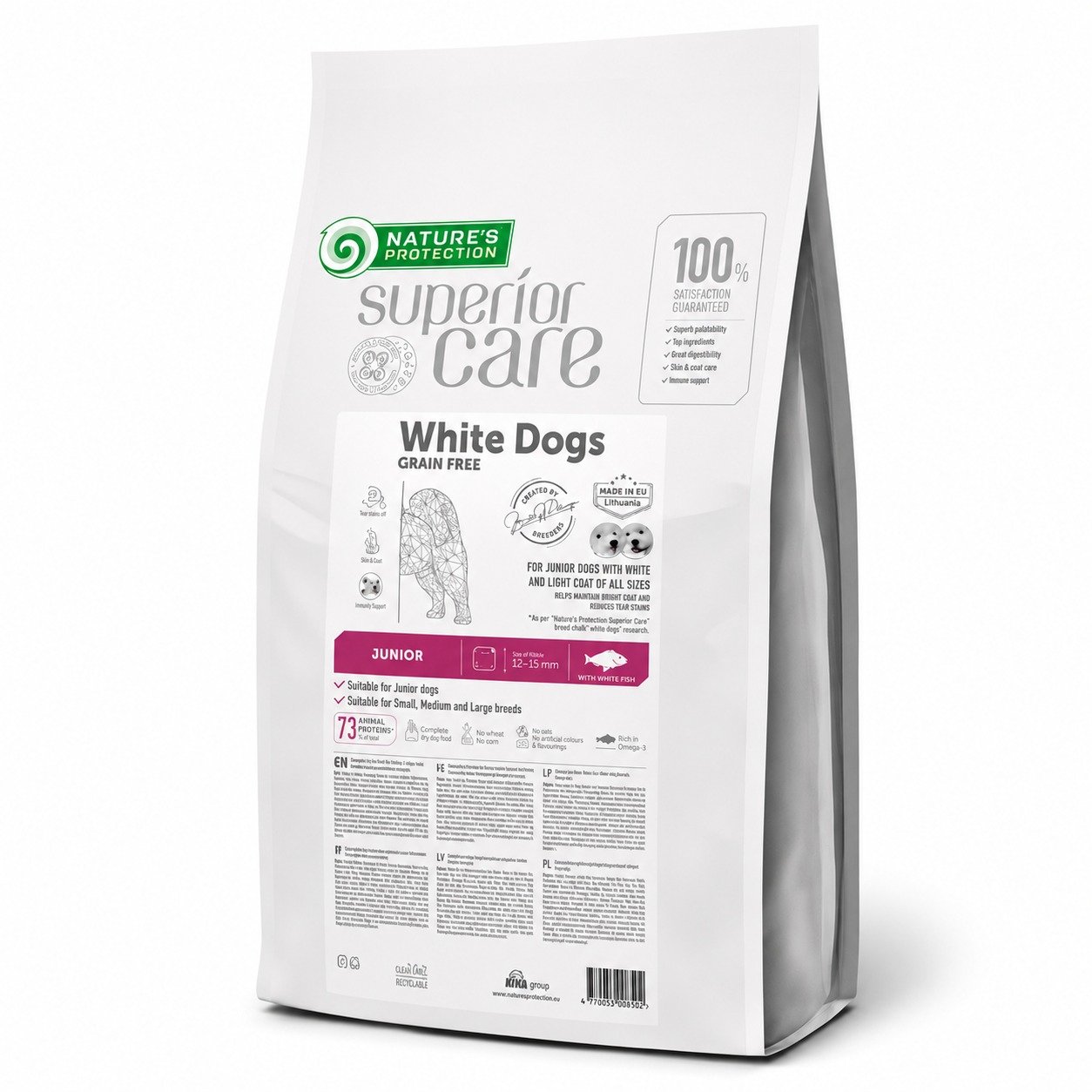 Nature's Protection Superior Care White Dogs Junior All barība kucēniem ar balto zivi 10 kg