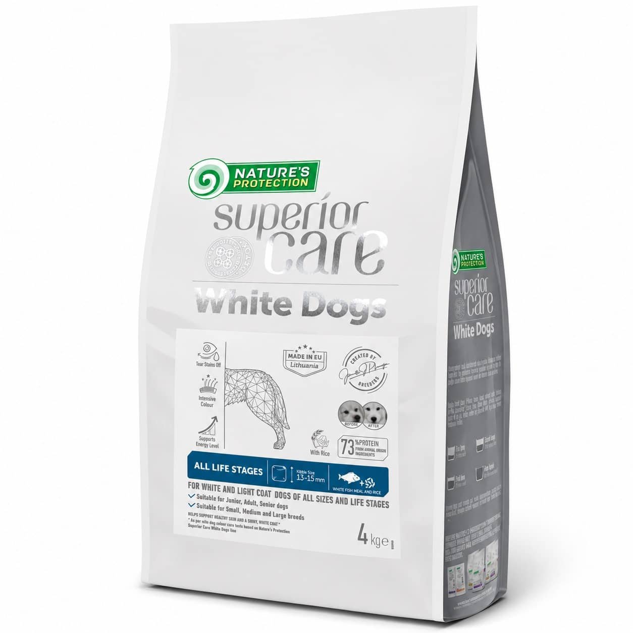 Nature's Protection Superior Care White Dogs All barība suņiem ar balto zivi un rīsiem 4 kg