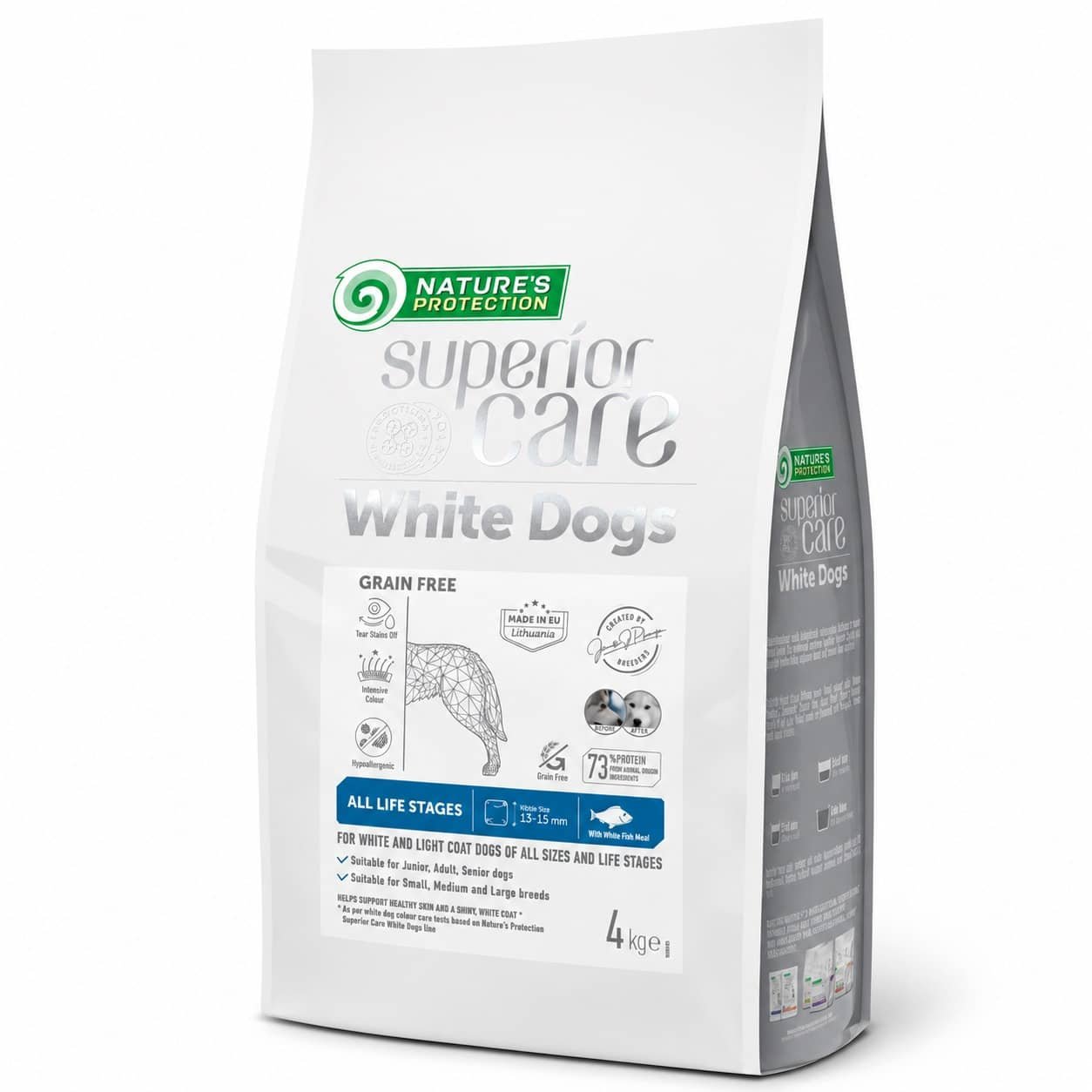 Nature's Protection Superior Care White Dogs All bezgraudu barība suņiem ar balto zivi 4 kg