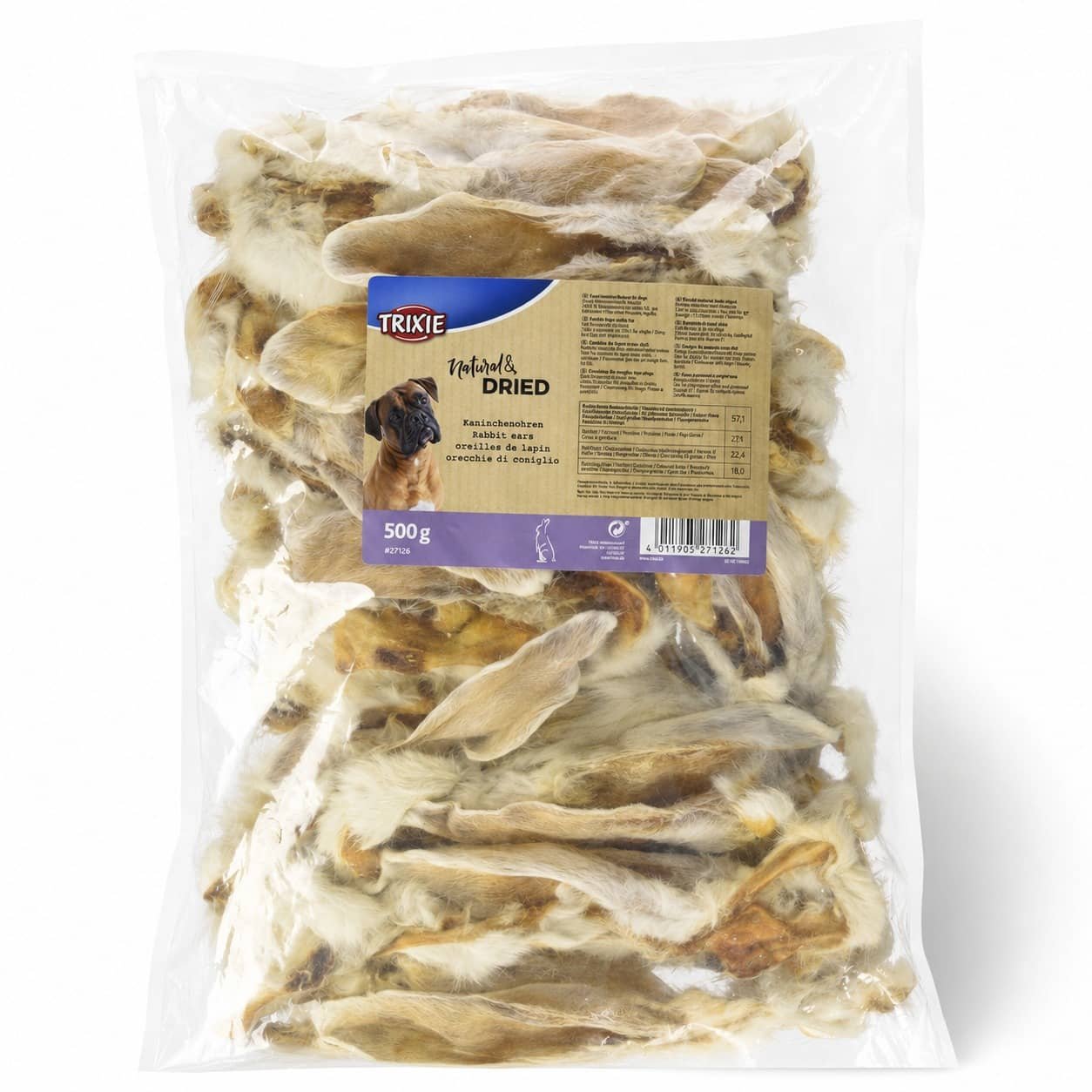 Trixie kaltētas truša ausis ar spalvu suņiem 500 g
