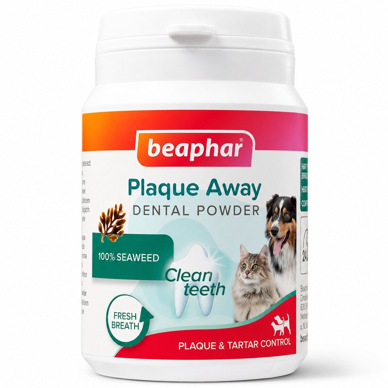 Beaphar Plaque Away Dental Powder zobu pulveris suņiem un kaķiem 100% jūras aļģes 80 g