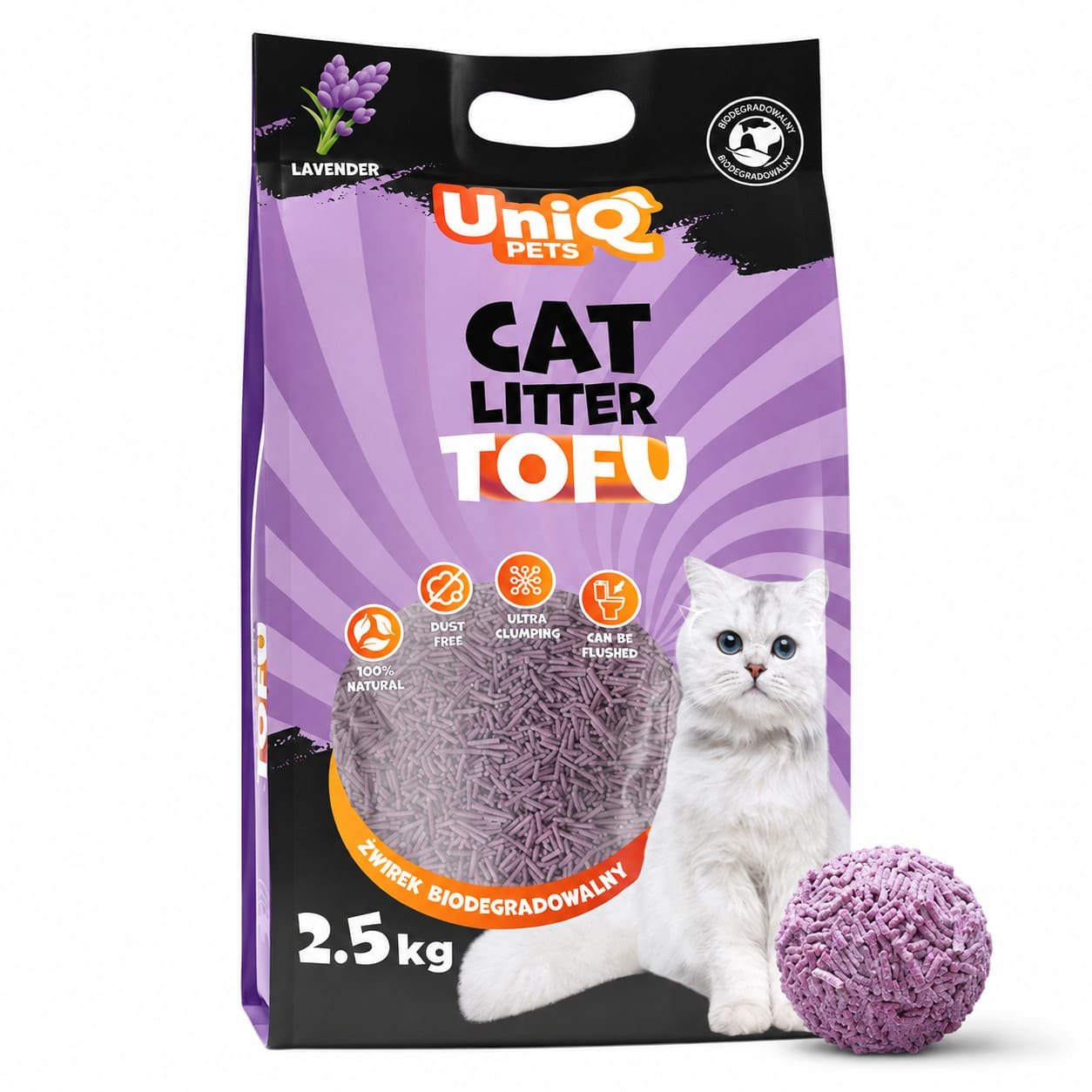 Uniq Pets tofu pakaiši kaķiem ar lavandas aromātu Lavanda 2.5 kg