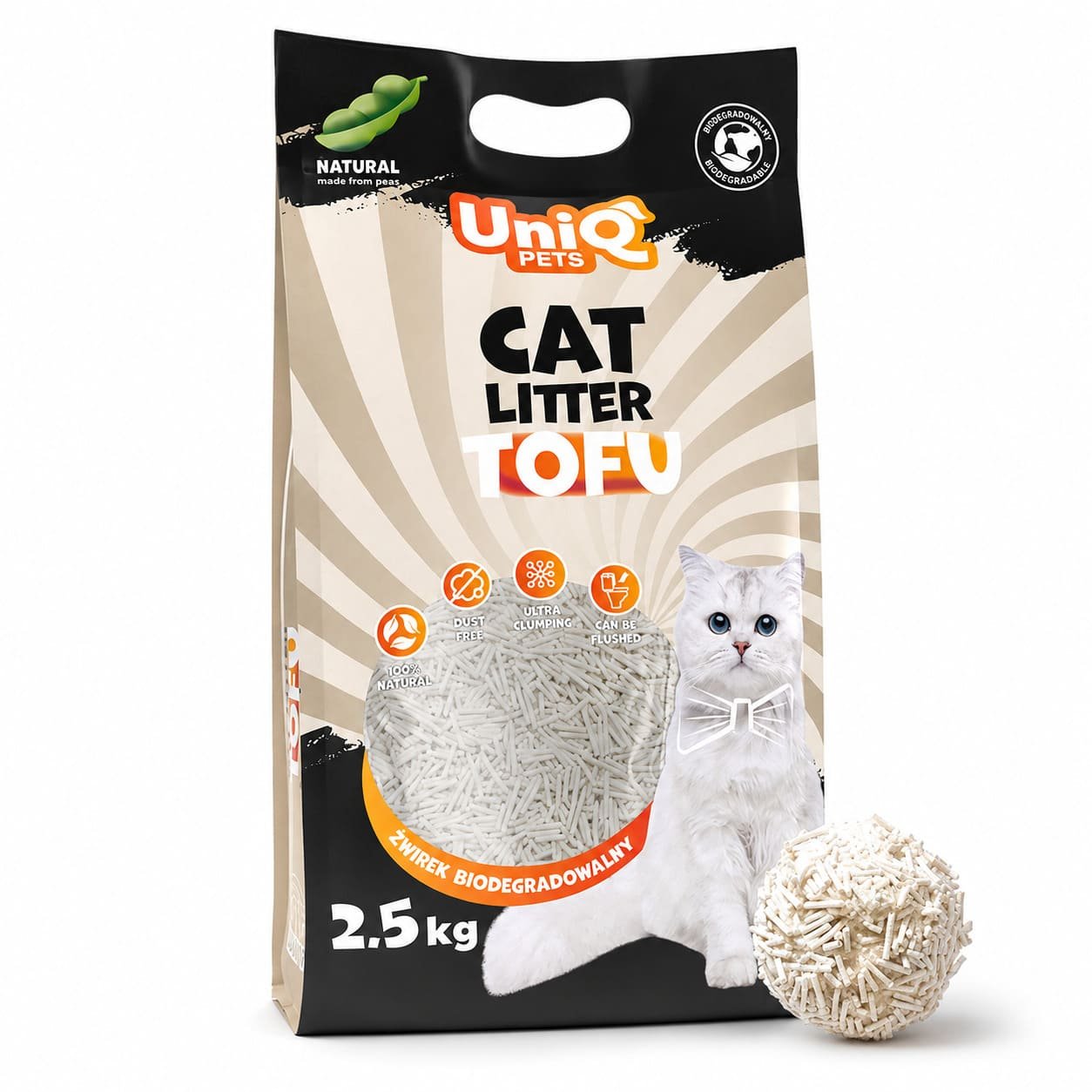 Uniq Pets tofu pakaiši kaķiem dabīgas Original 2.5 kg