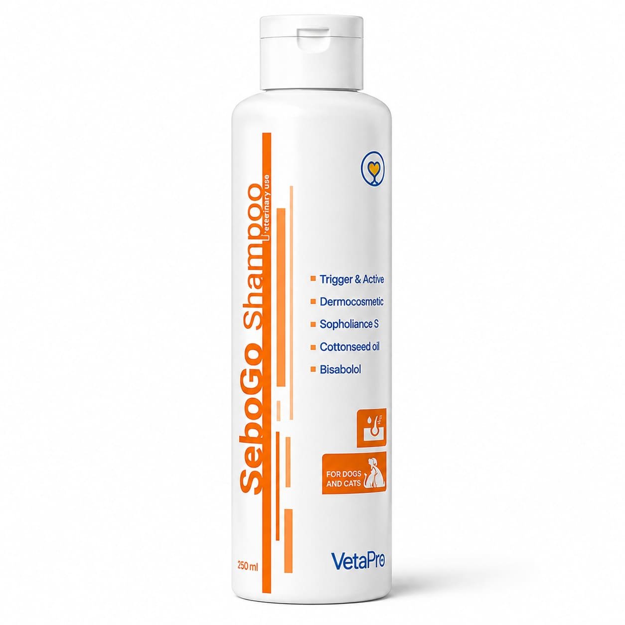 VetaPro SeboGo šampūns taukainai un zvīņojošai ādai suņiem un kaķiem 250 ml