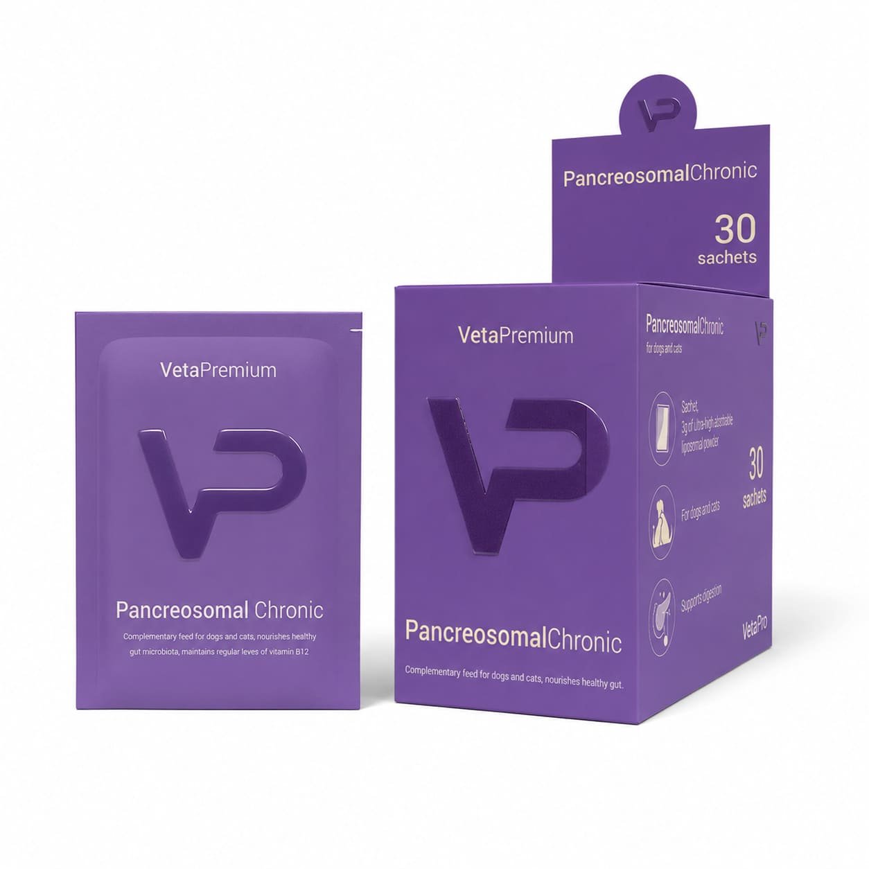 VetaPro Pancreosomal Chronic liposomāli aizkuņģa dziedzera enzīmi suņiem un kaķiem 3 g N30