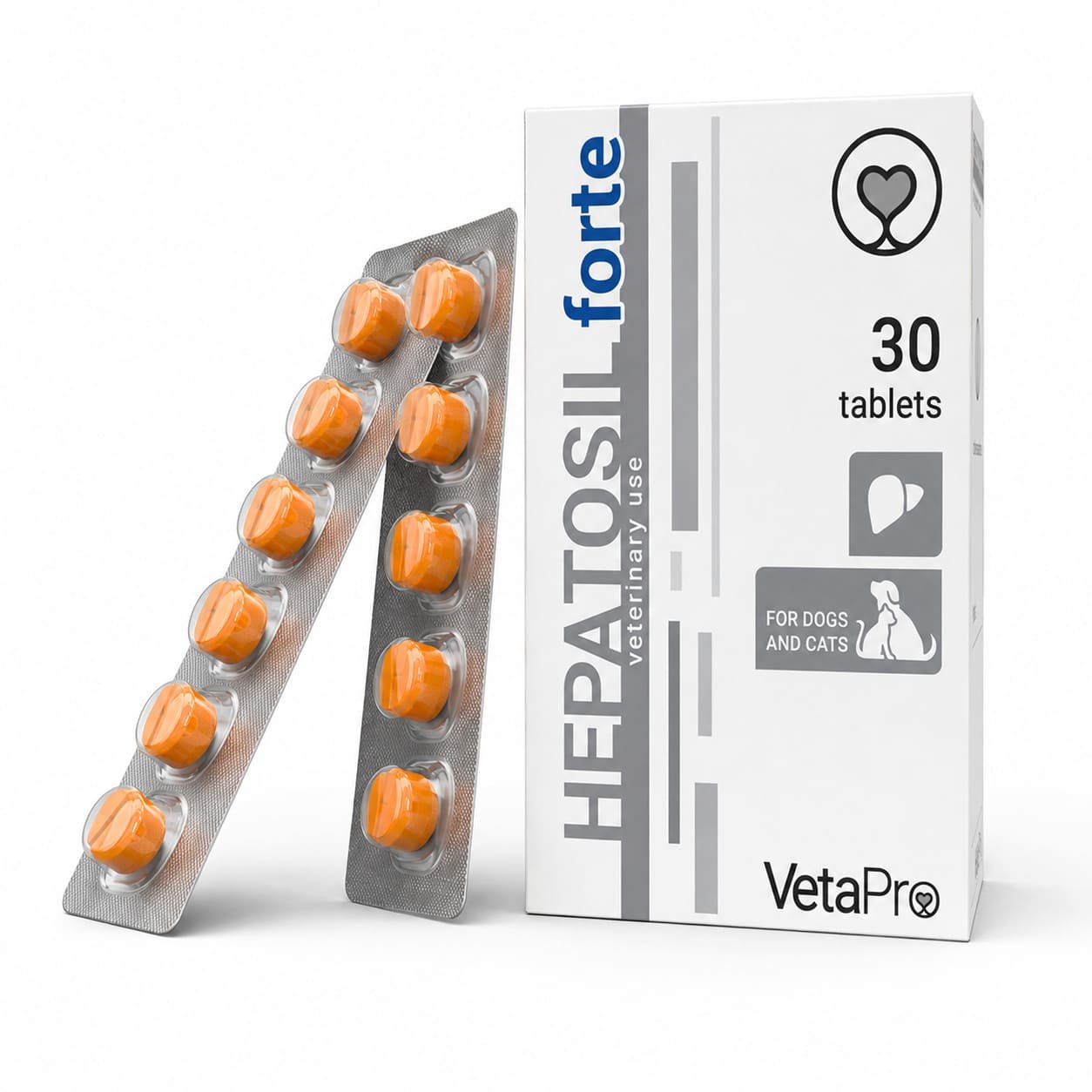 VetaPro Hepatosil Forte tabletes aknām suņiem un kaķiem N30