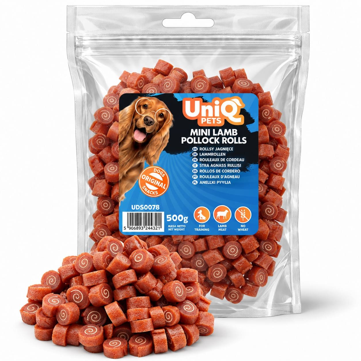 UniQ Pets Mini Lamb Rolls mīksti jēra gaļas rullīši suņiem 500 g