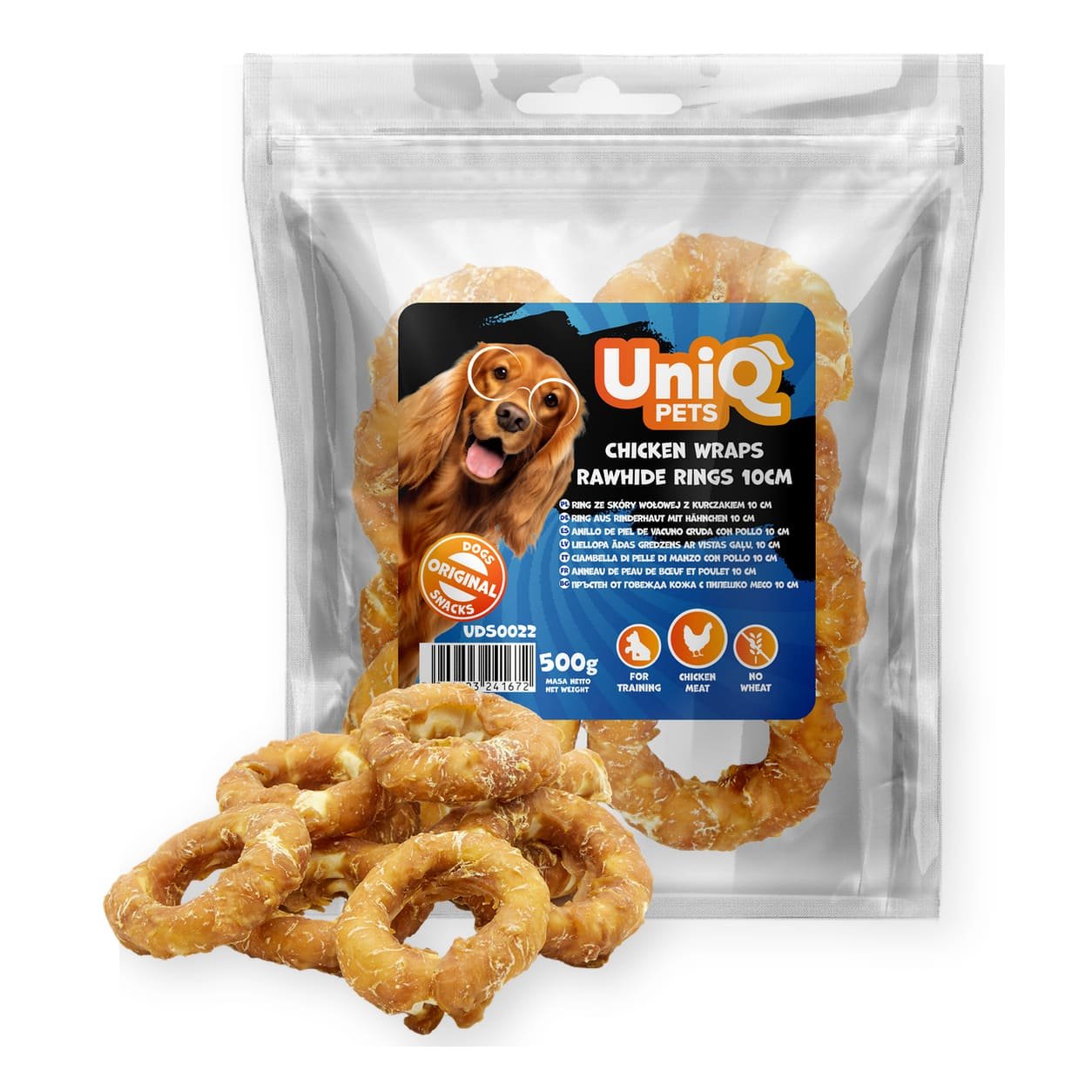UniQ Pets Rings Chicken jēlādas gredzeni ar vistas gaļu suņiem 10 cm 500 g