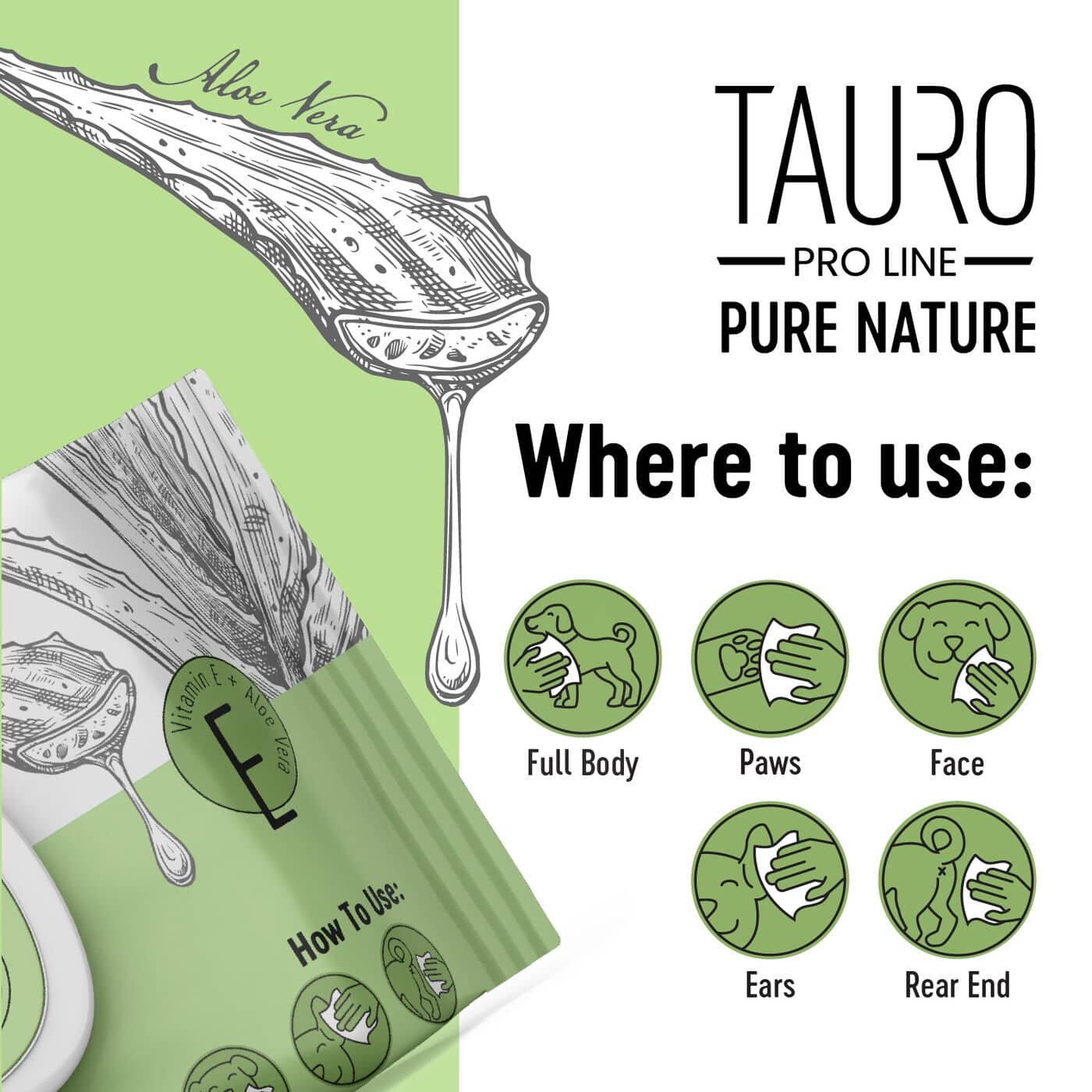 Tauro Pro Line Aloe Vera mitrās salvetes suņiem un kaķiem kopšanai N40