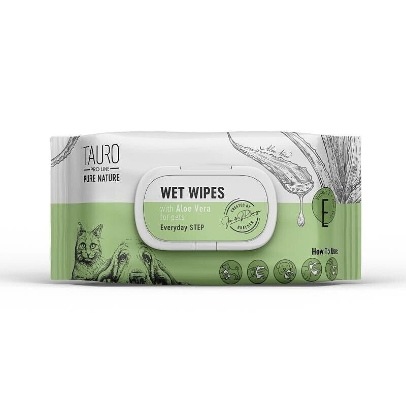 Tauro Pro Line Aloe Vera mitrās salvetes suņiem un kaķiem kopšanai N40