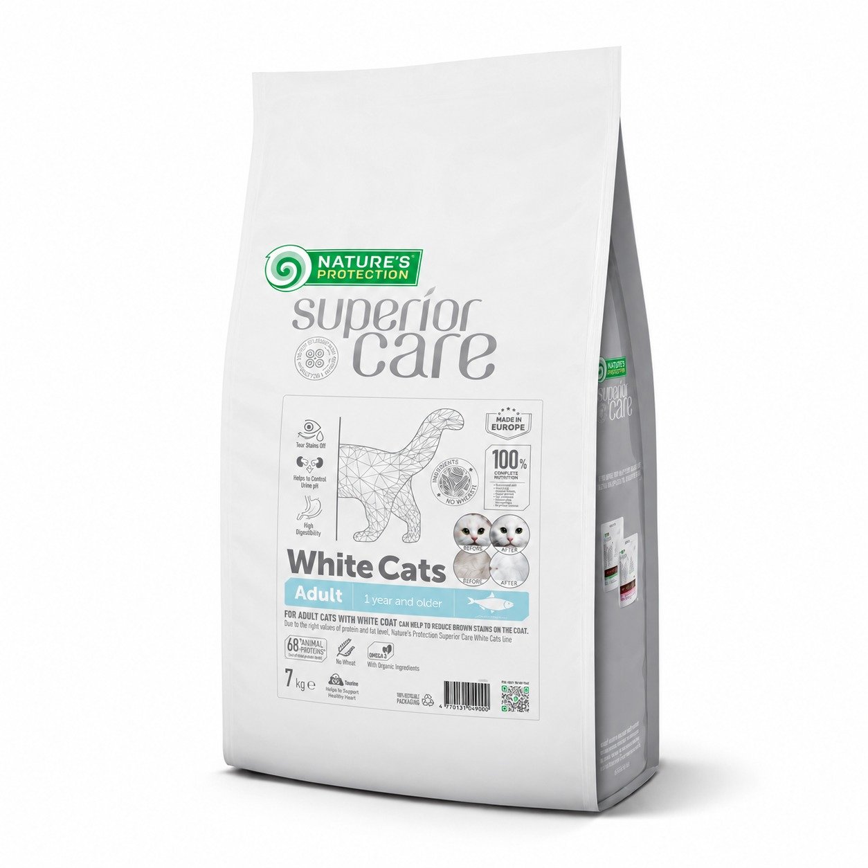 Nature's Protection Superior Care White Cats kaķu barība baltam apmatojumam ar siļķi 7 kg