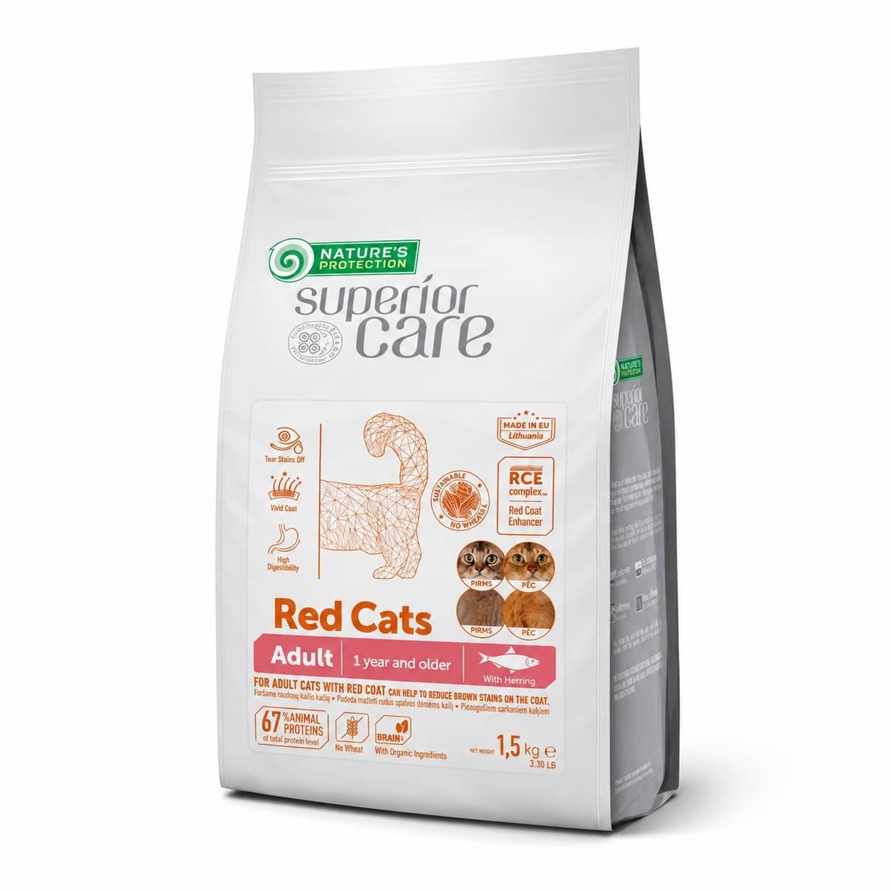 Nature's Protection Superior Care Red Cats kaķu barība rudam un brūnam apmatojumam ar siļķi 1.5 kg