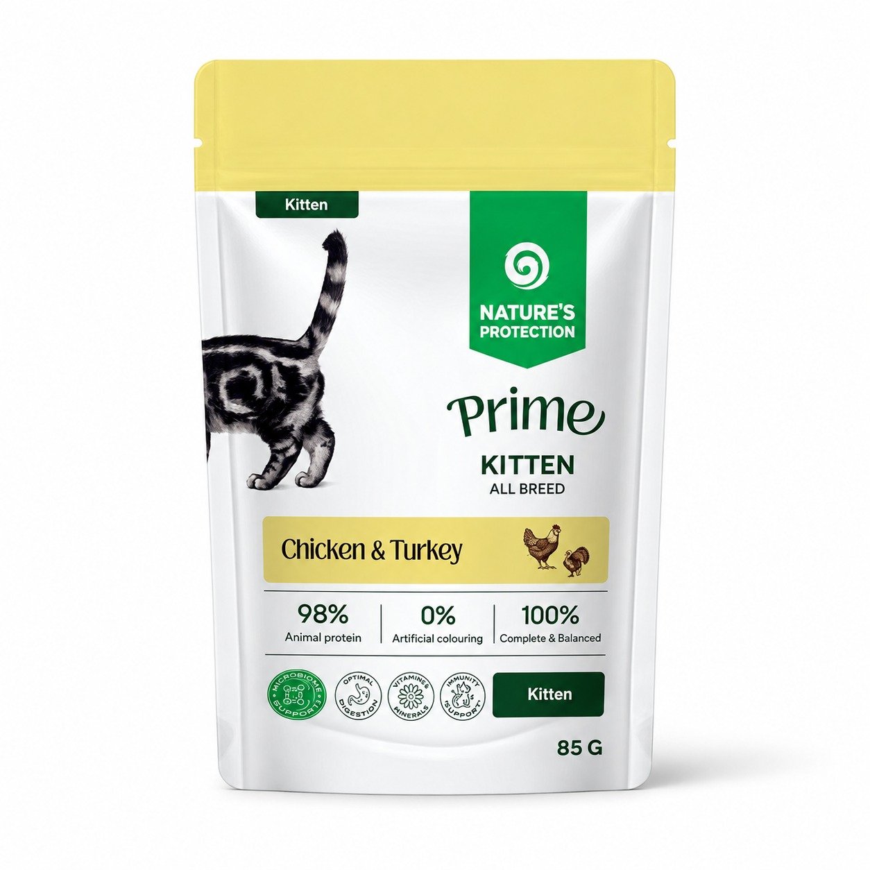 Nature's Protection Prime Kitten konservi kaķēniem ar vistu un tītaru 85 g