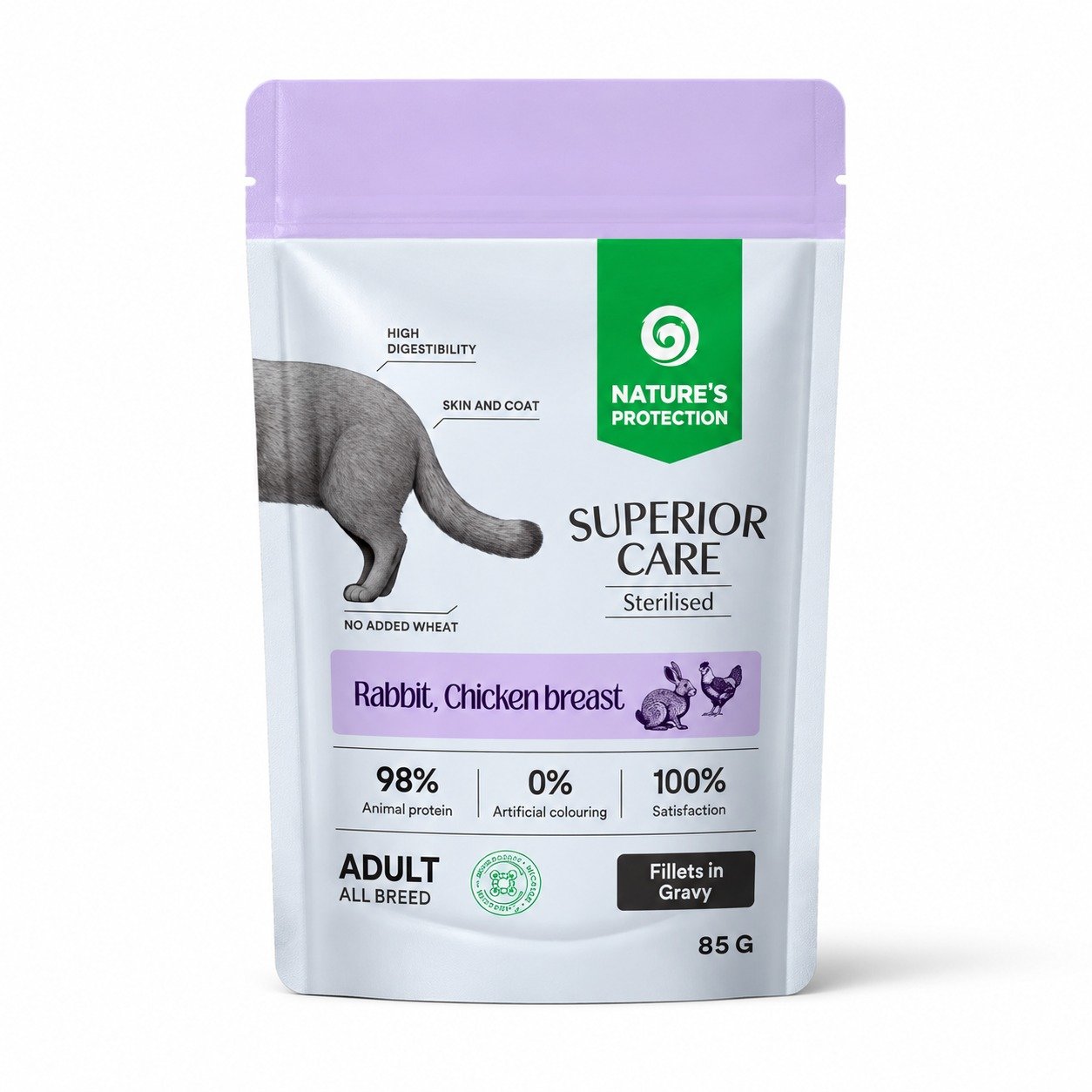 Nature's Protection Superior Care Sterilised konservi kaķiem ar trusi un vistas fileju 85 g