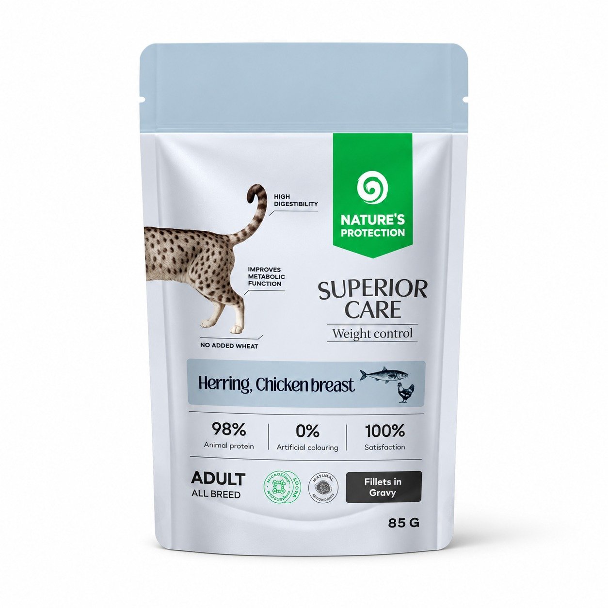 Nature's Protection Superior Care Weight Control konservi kaķiem ar siļķi un vistas fileju 85 g