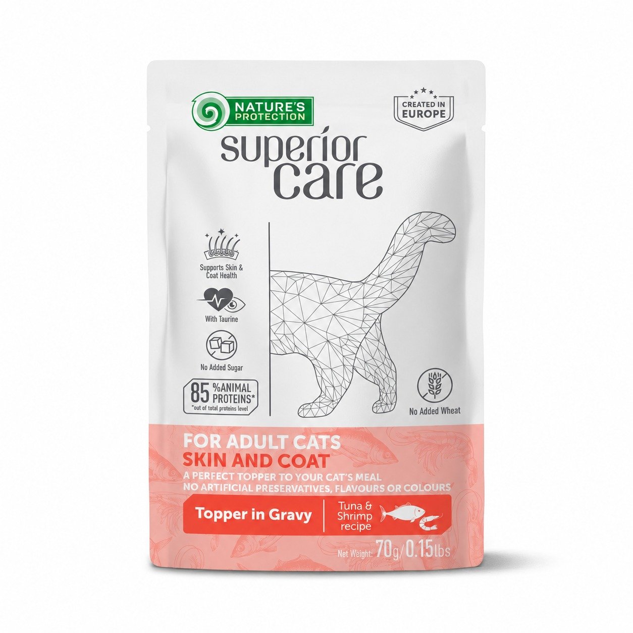 Nature's Protection Superior Care  Topper Skin & Coat konservi kaķiem ar tunci un garnelēm 70 g