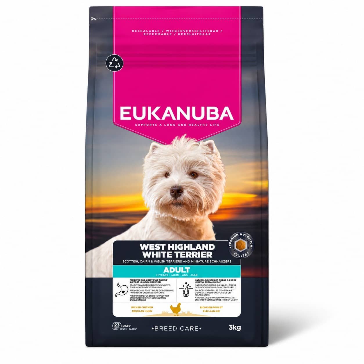 Eukanuba Breed Care West Highland White Terrier barība Vesthailendas baltajiem terjeriem ar vistu 3 kg