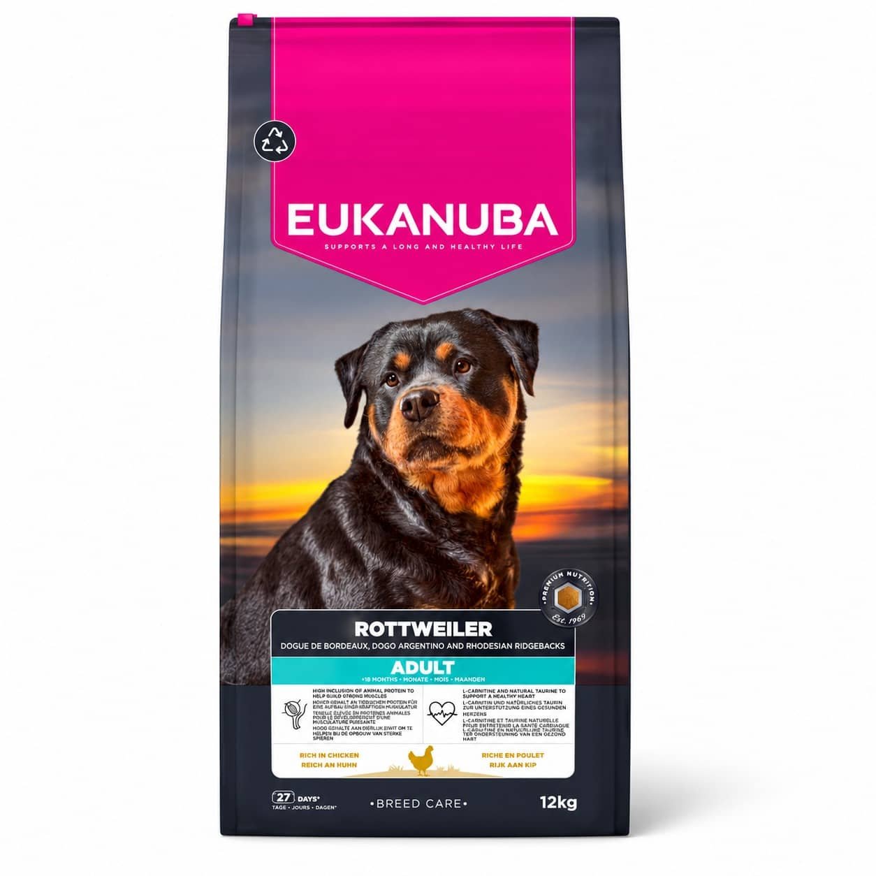 Eukanuba Breed Care Rottweiler Adult barība rotveileriem ar vistu 12 kg