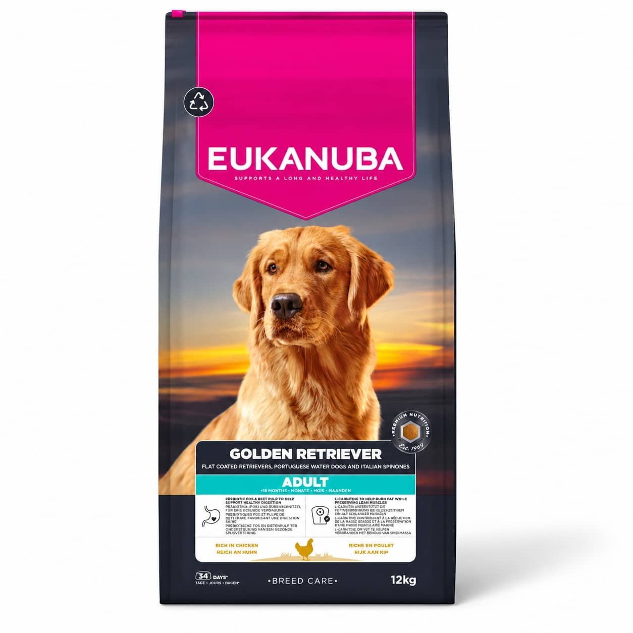 Eukanuba Breed Care Golden Retriever barība zeltainajiem retrīveriem ar vistu 12 kg