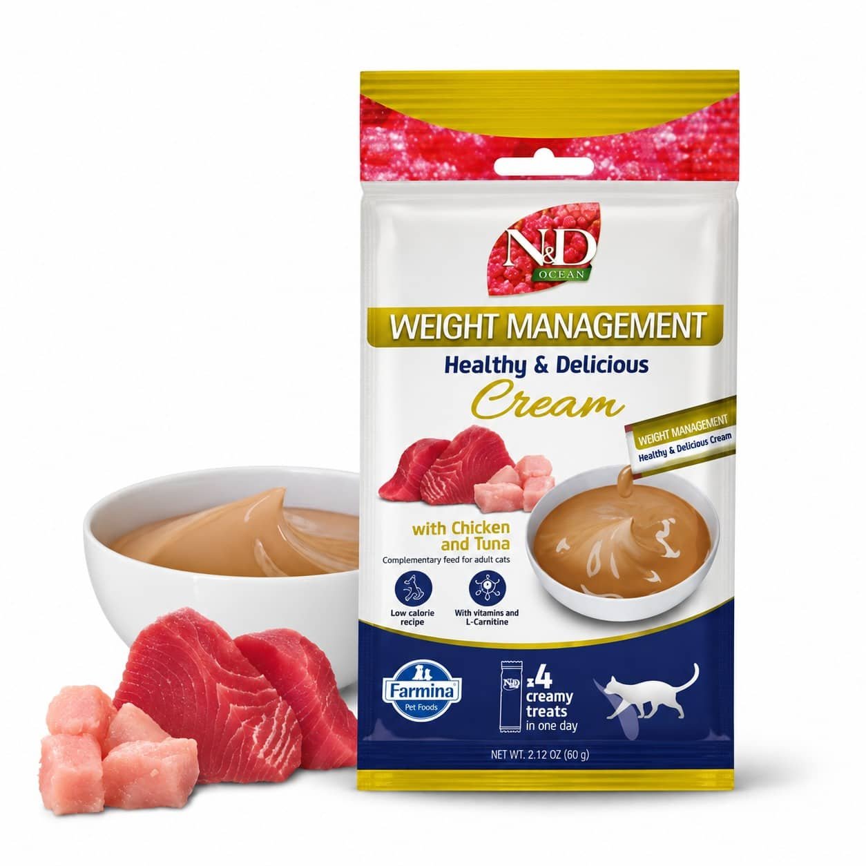 Farmina N&D Creamy Quinoa Weight Management Chicken & Tuna gardums kaķiem ar vistu un tunci 15 g N4