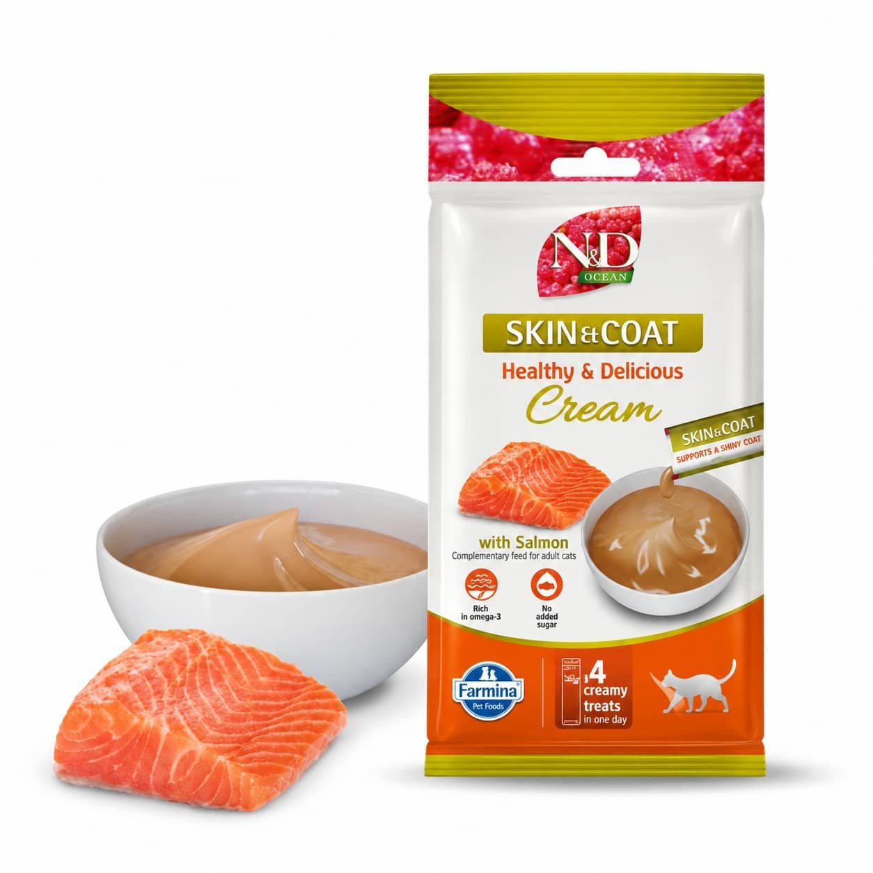 Farmina N&D Creamy Quinoa Skin & Coat Salmon gardums kaķiem ar lasi 15 g N4