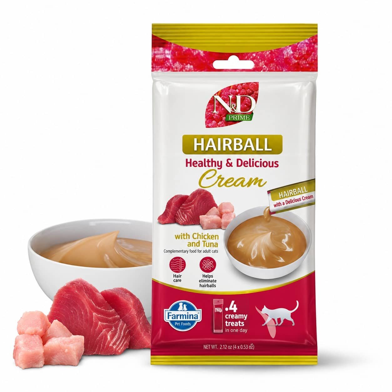 Farmina N&D Creamy Quinoa Hairball Chicken & Tuna gardums kaķiem ar vistu un tunci 15 g N4