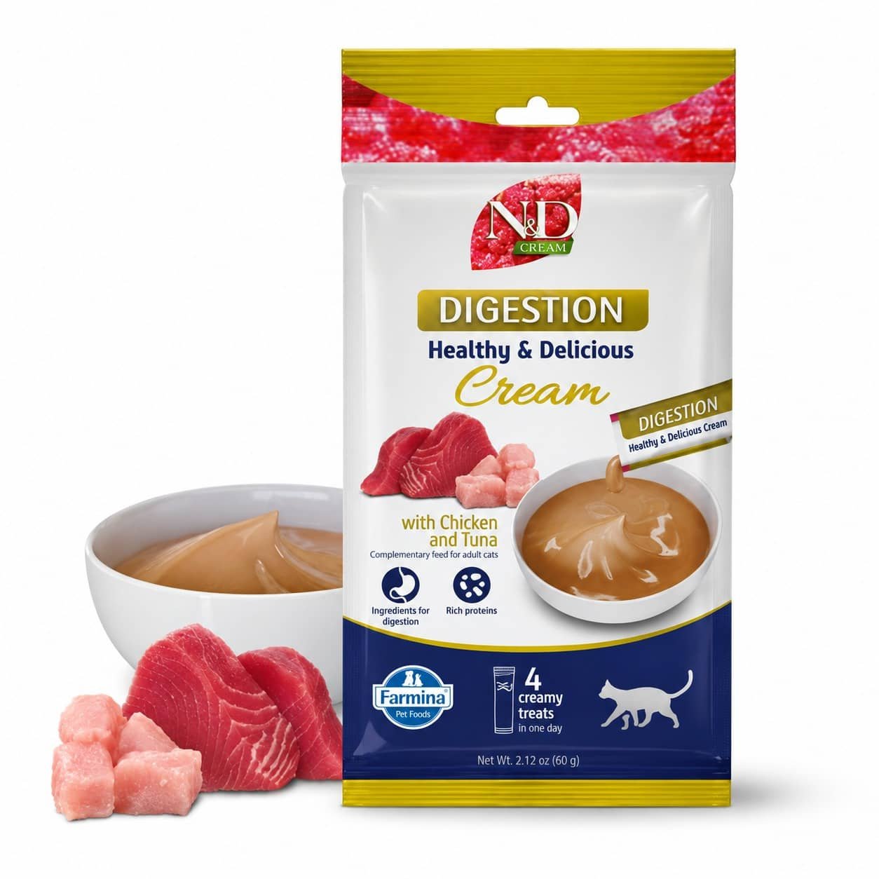 Farmina N&D Creamy Quinoa Digestion Chicken & Tuna gardums kaķiem ar vistu un tunci 15 g N4