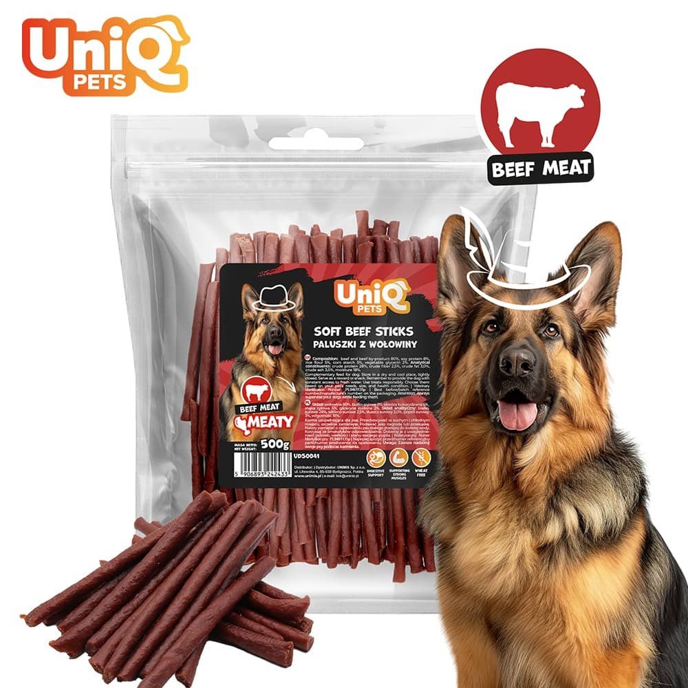 UniQ Pets Soft Beef Sticks mīkstas liellopa gaļas standziņas suņiem 500 g