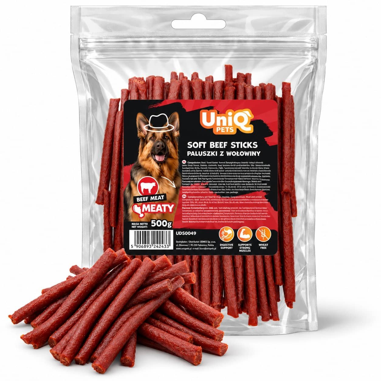 UniQ Pets Soft Beef Sticks mīkstas liellopa gaļas standziņas suņiem 500 g