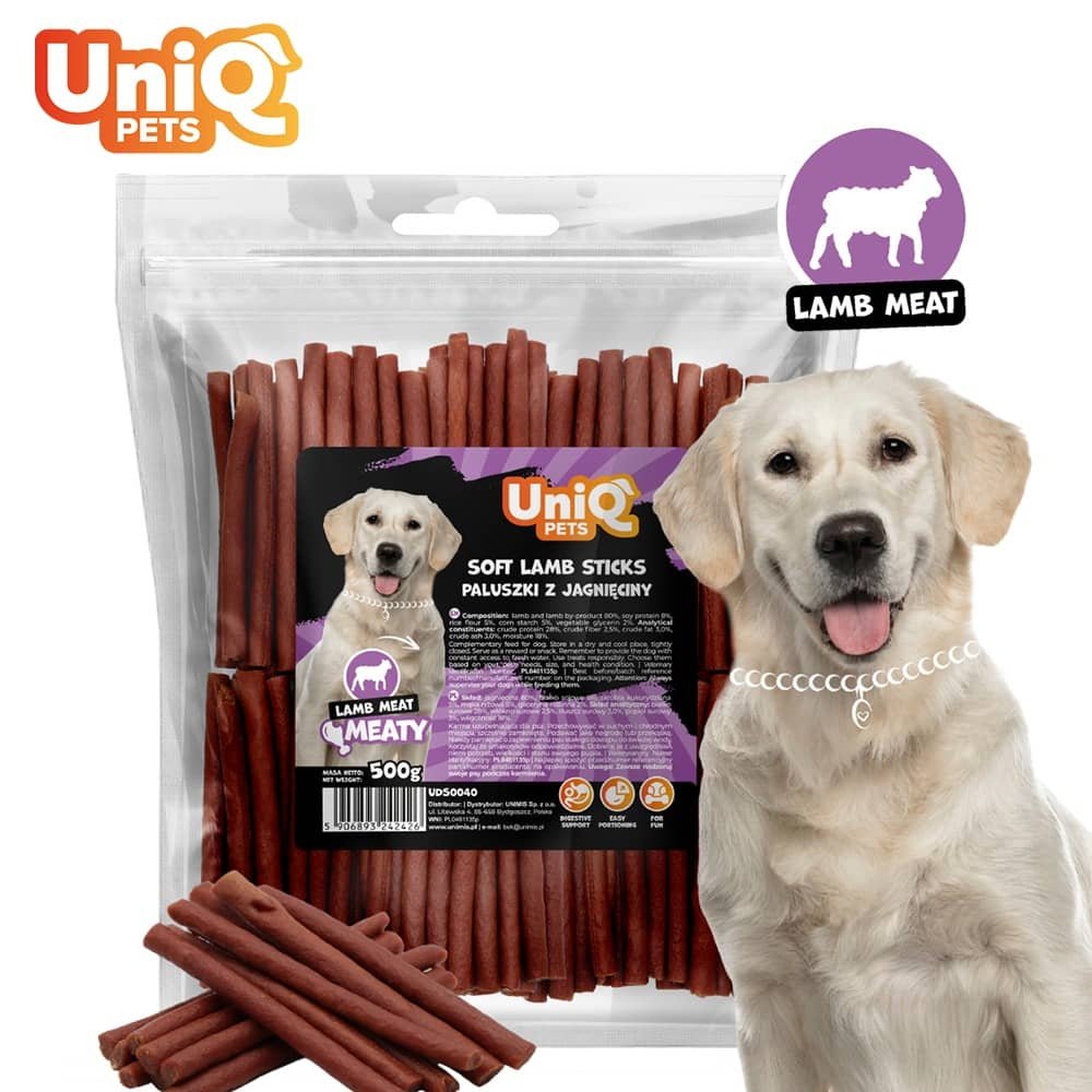 UniQ Pets Soft Lamb Sticks mīkstas jēra gaļas standziņas suņiem 500 g