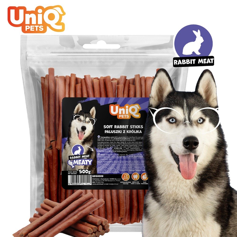 UniQ Pets Soft Rabbit Sticks mīkstas truša gaļas standziņas suņiem 500 g