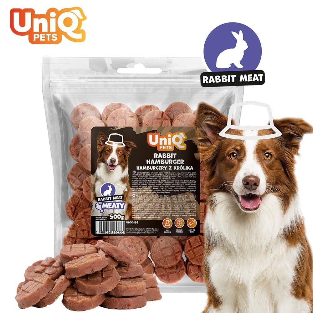UniQ Pets Rabbit Hamburger mīkstas truša gaļas hamburgeri suņiem 500 g