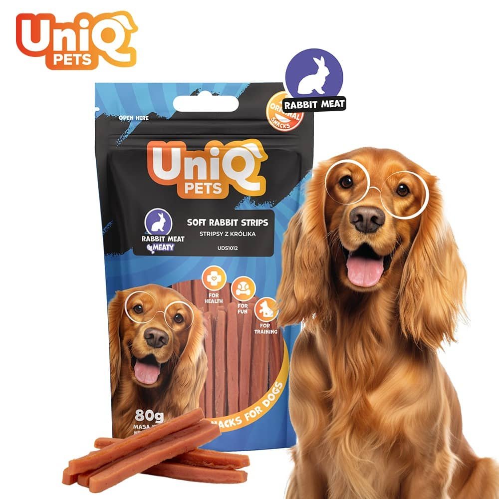 UniQ Pets Soft Rabbit Strips mīkstas truša gaļas standziņas suņiem 80 g