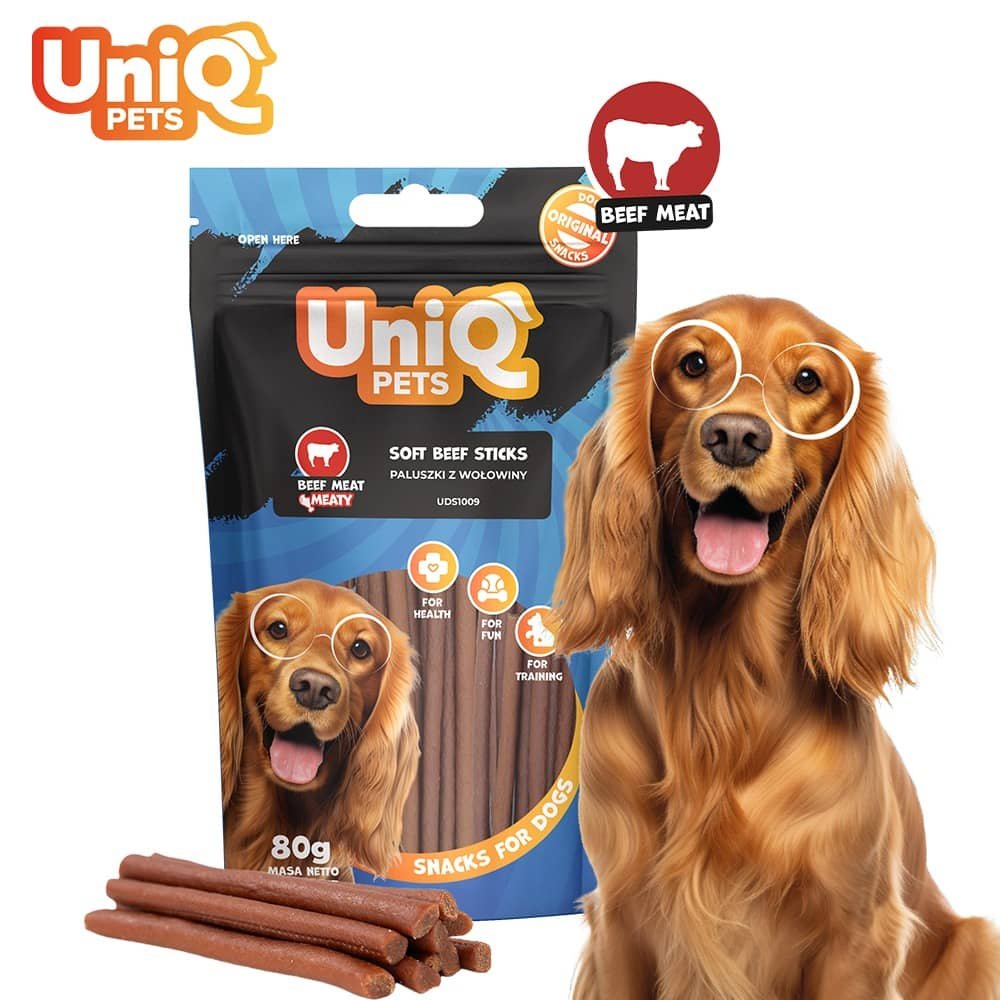 UniQ Pets Soft Beef Sticks mīkstas liellopa gaļas standziņas suņiem 80 g